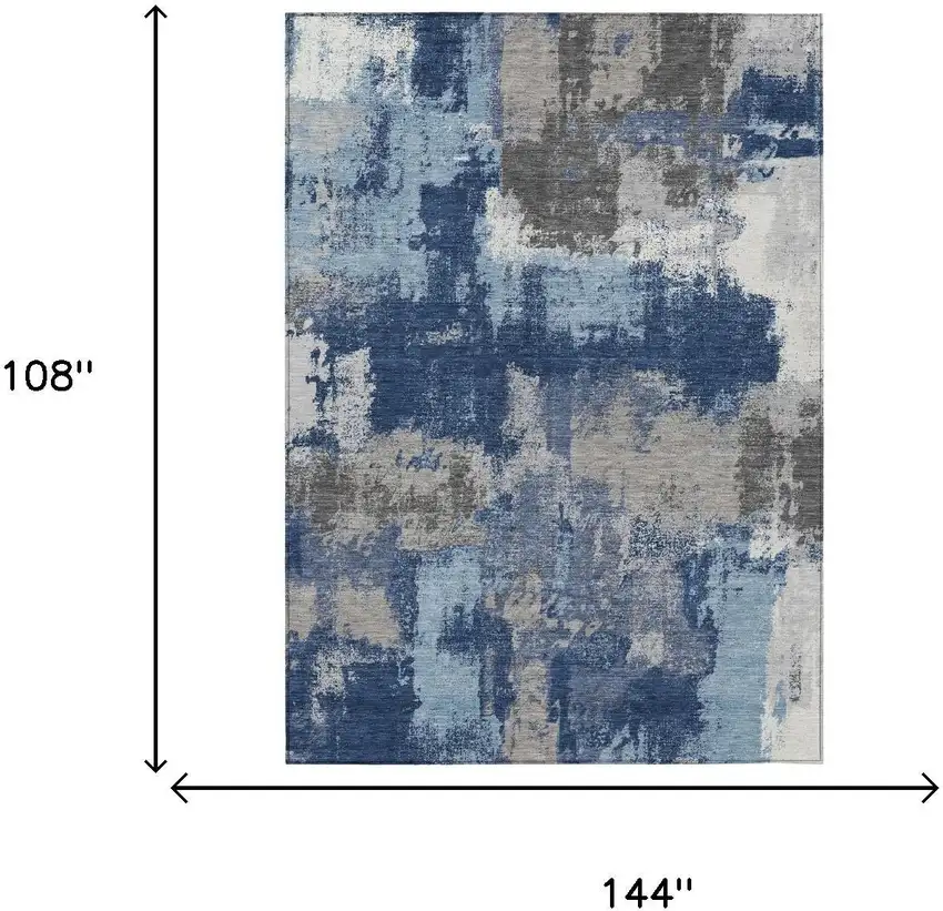 Navy Blue And Blue Abstract Washable Indoor Outdoor Area Rug Photo 6