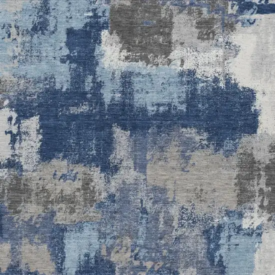 Navy Blue And Blue Abstract Washable Indoor Outdoor Area Rug Photo 1