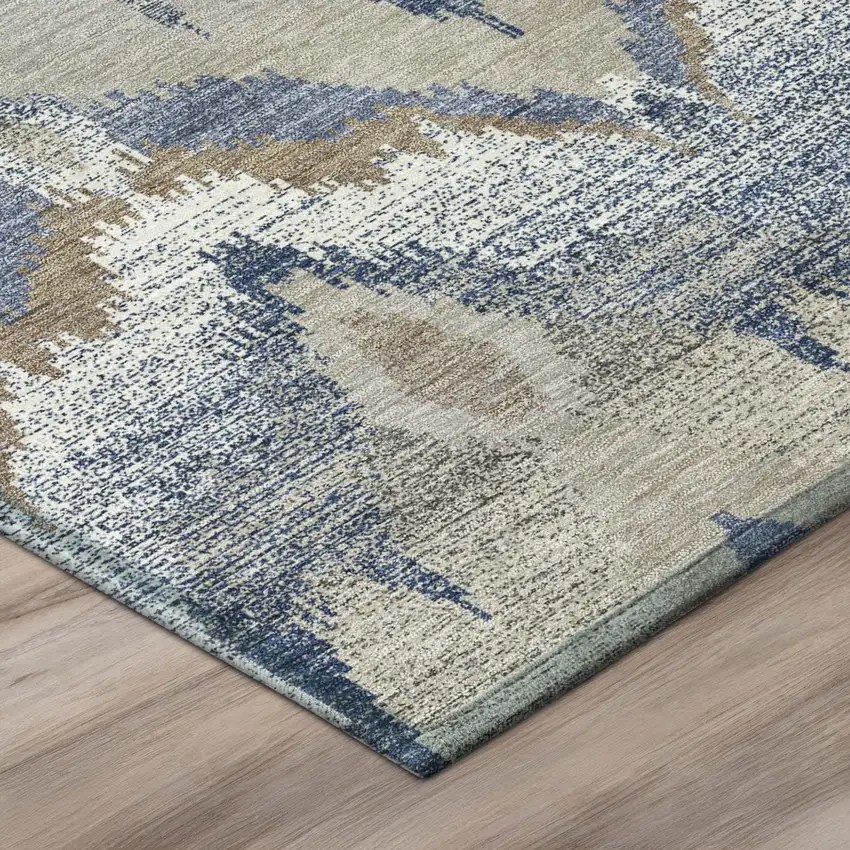 Navy Blue And Blue Abstract Washable Indoor Outdoor Area Rug Photo 4
