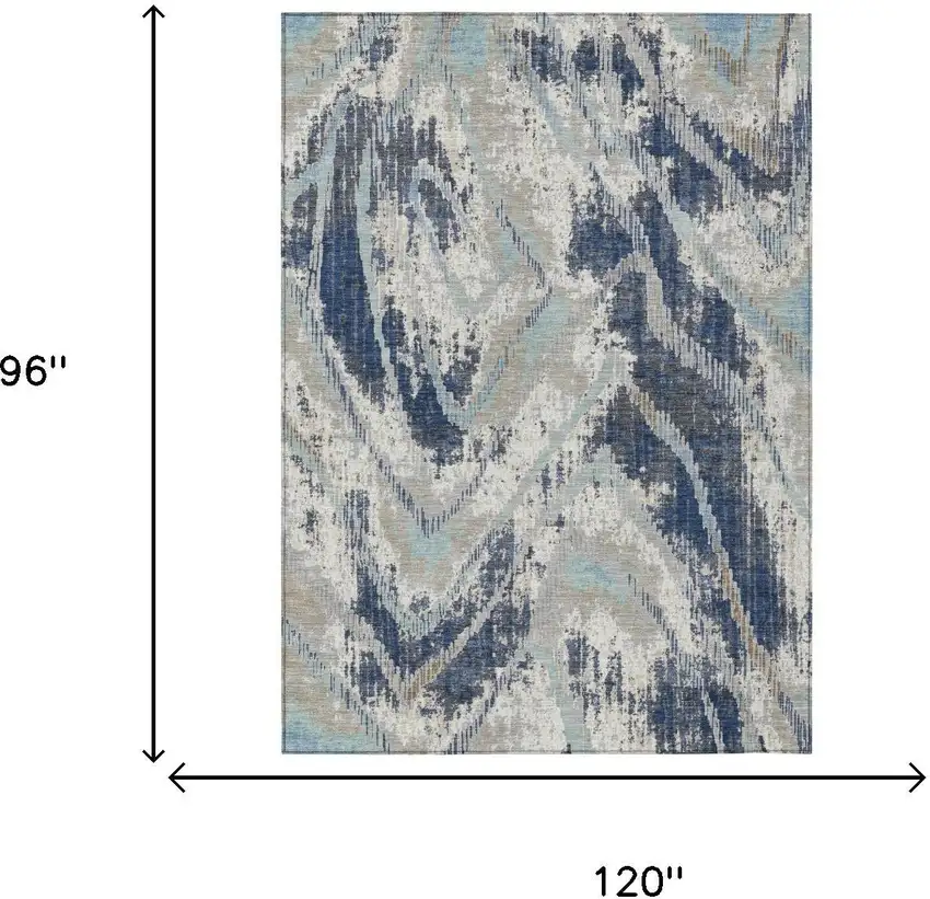 Navy Blue And Blue Abstract Washable Indoor Outdoor Area Rug Photo 6