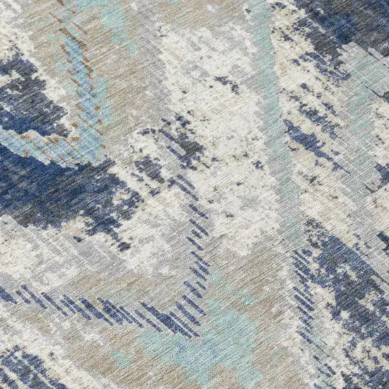 Navy Blue And Blue Abstract Washable Indoor Outdoor Area Rug Photo 5