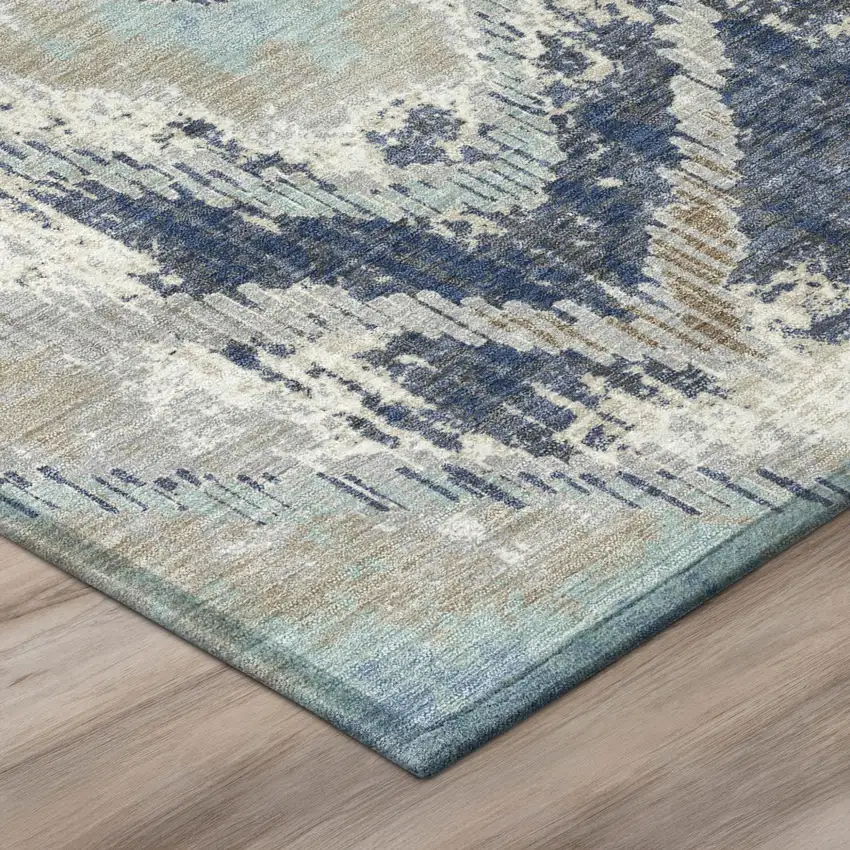 Navy Blue And Blue Abstract Washable Indoor Outdoor Area Rug Photo 4