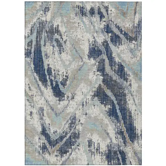 Navy Blue And Blue Abstract Washable Indoor Outdoor Area Rug Photo 1