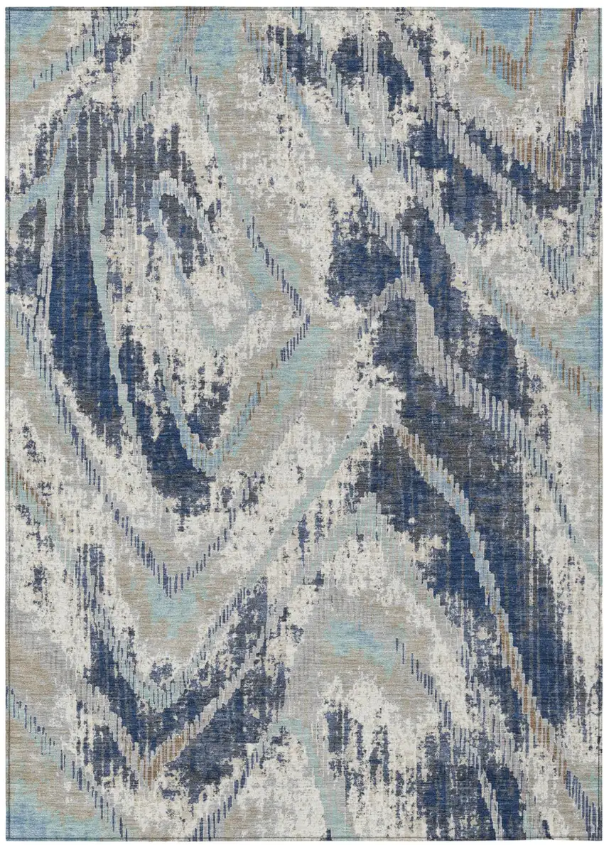 Navy Blue And Blue Abstract Washable Indoor Outdoor Area Rug Photo 1