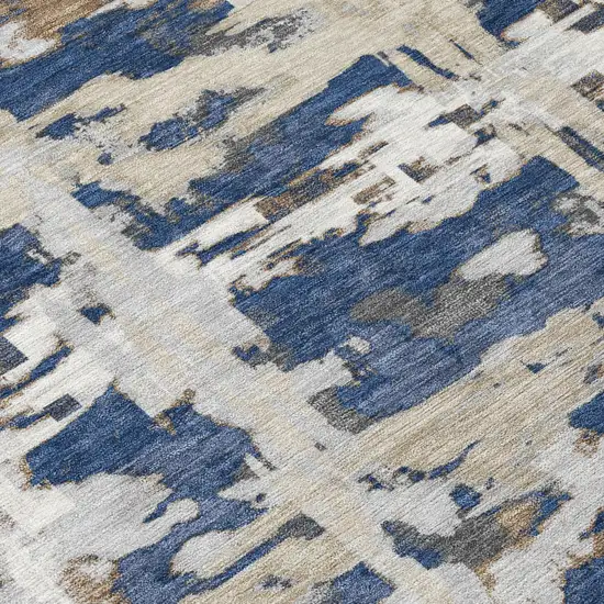 Navy Blue And Blue Abstract Washable Indoor Outdoor Area Rug Photo 2