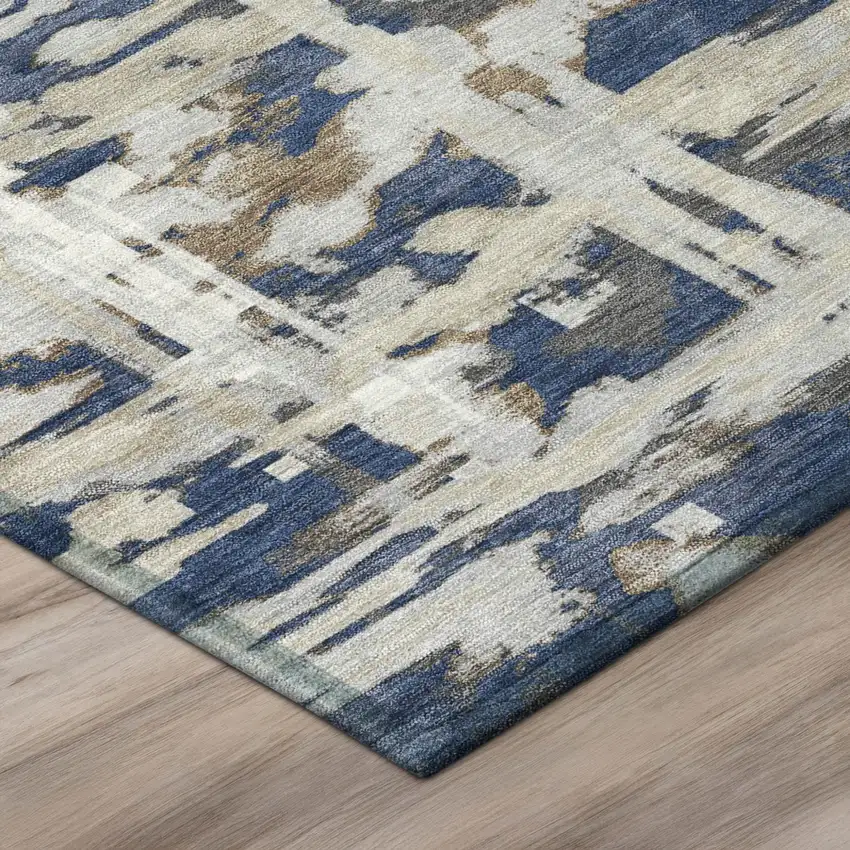 Navy Blue And Blue Abstract Washable Indoor Outdoor Area Rug Photo 3
