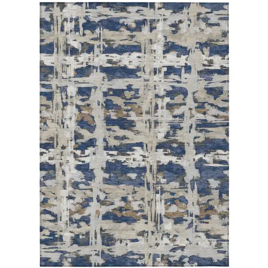Navy Blue And Blue Abstract Washable Indoor Outdoor Area Rug Photo 1