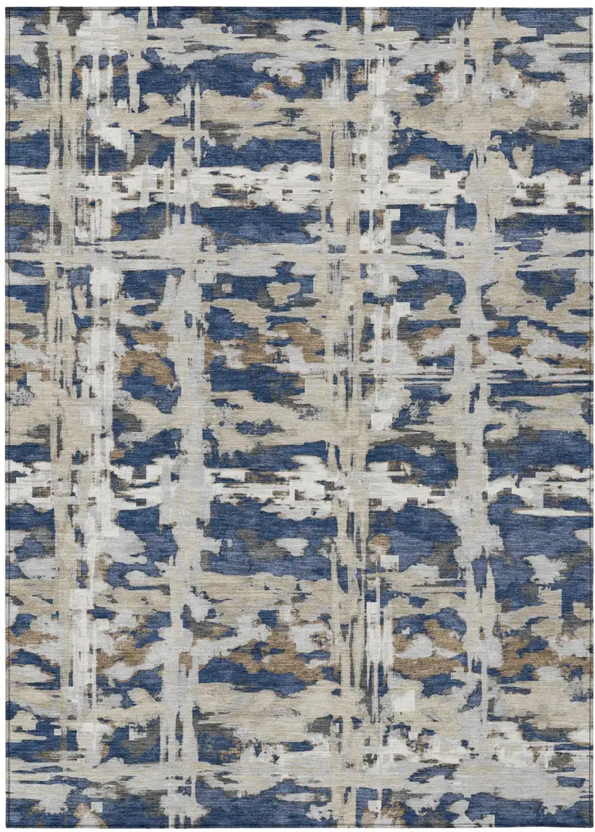 Navy Blue And Blue Abstract Washable Indoor Outdoor Area Rug Photo 1