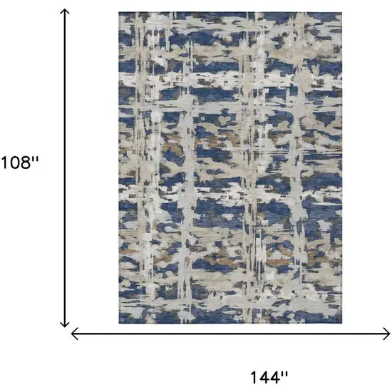Navy Blue And Blue Abstract Washable Indoor Outdoor Area Rug Photo 4