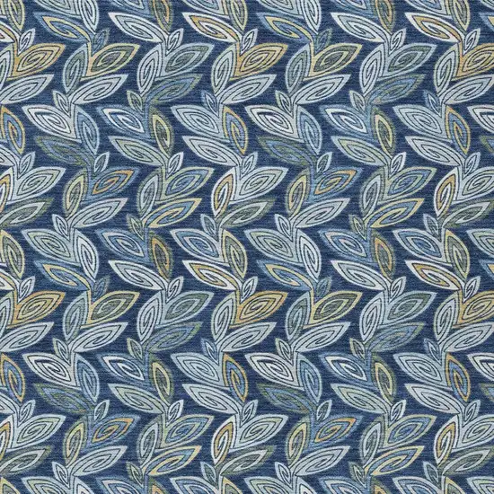 Navy Blue And Blue Botanical Leaves Washable Indoor Outdoor Area Rug Photo 3