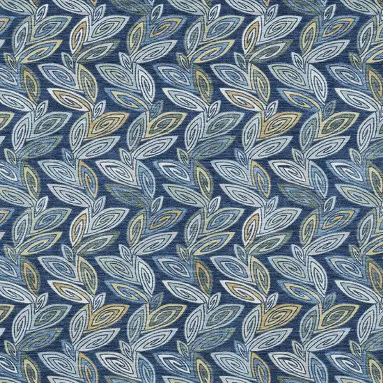 Navy Blue And Blue Botanical Leaves Washable Indoor Outdoor Area Rug Photo 5