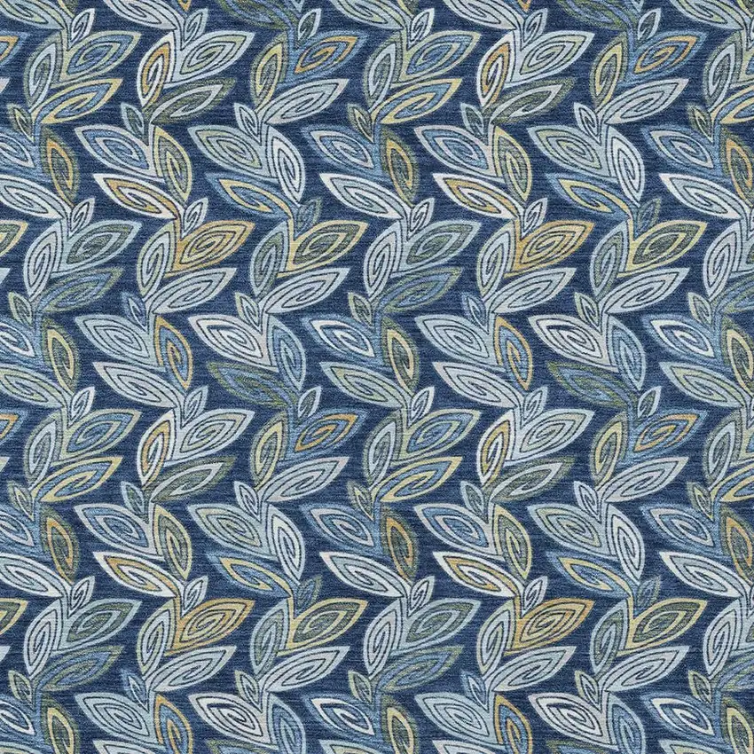 Navy Blue And Blue Botanical Leaves Washable Indoor Outdoor Area Rug Photo 5