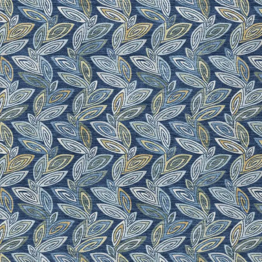Navy Blue And Blue Botanical Leaves Washable Indoor Outdoor Area Rug Photo 3