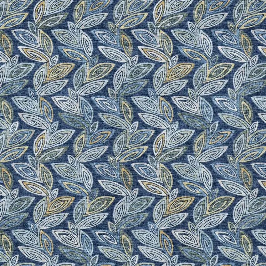 Navy Blue And Blue Botanical Leaves Washable Indoor Outdoor Area Rug Photo 3