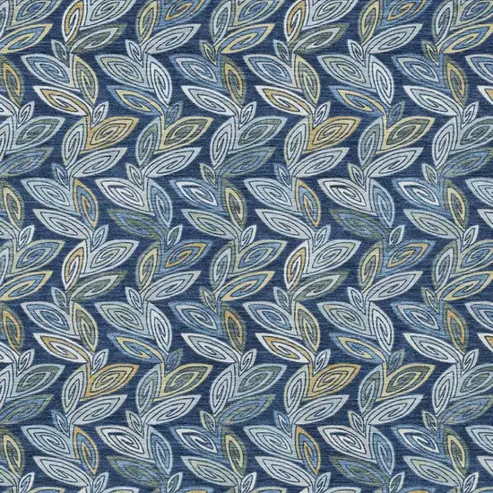 Navy Blue And Blue Botanical Leaves Washable Indoor Outdoor Area Rug Photo 3