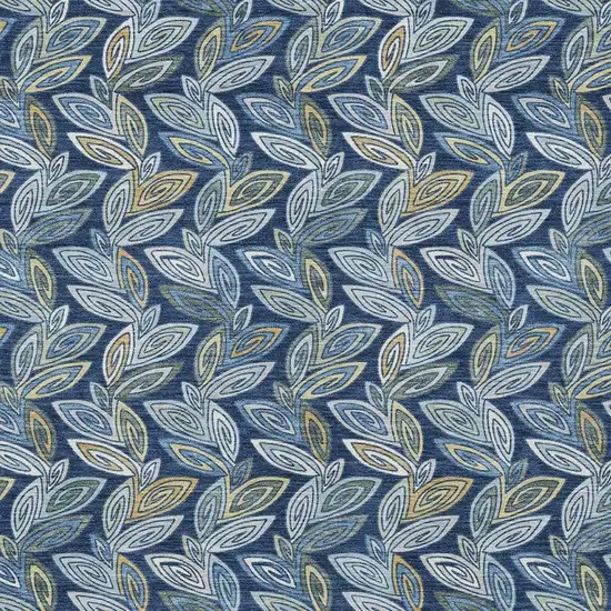 Navy Blue And Blue Botanical Leaves Washable Indoor Outdoor Area Rug Photo 3