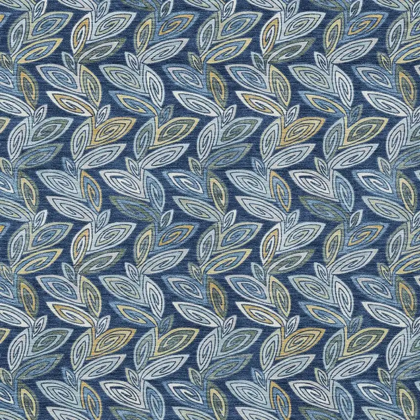 Navy Blue And Blue Botanical Leaves Washable Indoor Outdoor Area Rug Photo 3