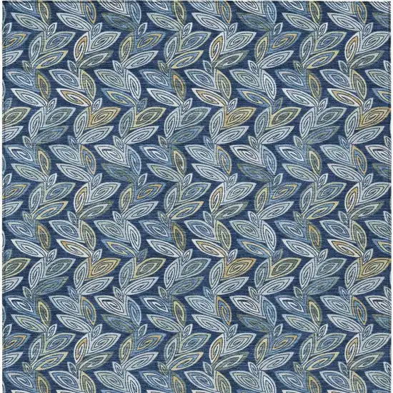 Navy Blue And Blue Botanical Leaves Washable Indoor Outdoor Area Rug Photo 4