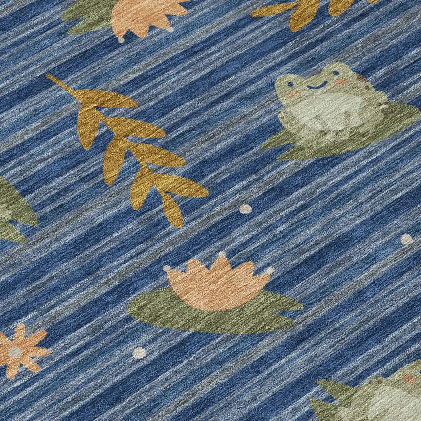 Navy Blue And Blue Botanical Leaves Washable Indoor Outdoor Area Rug Photo 4