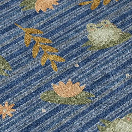 Navy Blue And Blue Botanical Leaves Washable Indoor Outdoor Area Rug Photo 4
