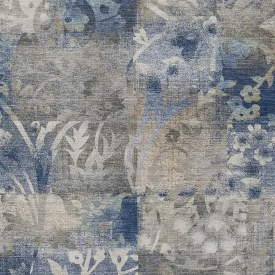 Navy Blue And Blue Botanical Leaves Washable Indoor Outdoor Area Rug Photo 3