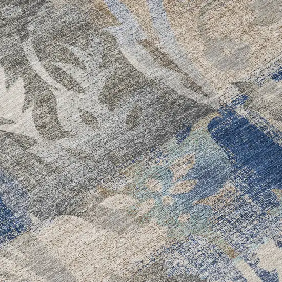 Navy Blue And Blue Botanical Leaves Washable Indoor Outdoor Area Rug Photo 5