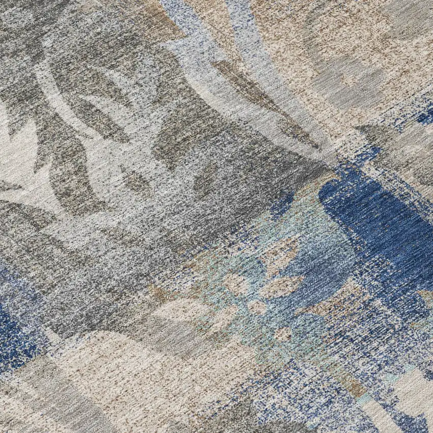 Navy Blue And Blue Botanical Leaves Washable Indoor Outdoor Area Rug Photo 5