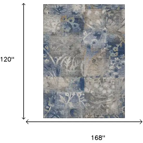 Navy Blue And Blue Botanical Leaves Washable Indoor Outdoor Area Rug Photo 7