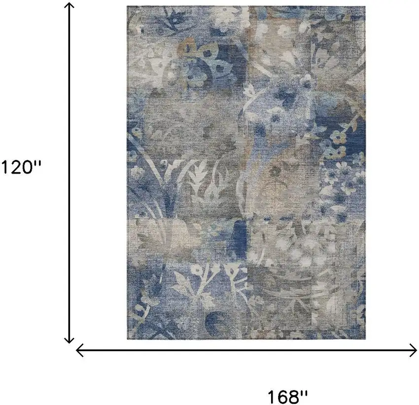 Navy Blue And Blue Botanical Leaves Washable Indoor Outdoor Area Rug Photo 7