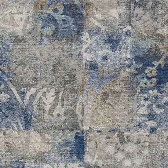Navy Blue And Blue Botanical Leaves Washable Indoor Outdoor Area Rug Photo 2