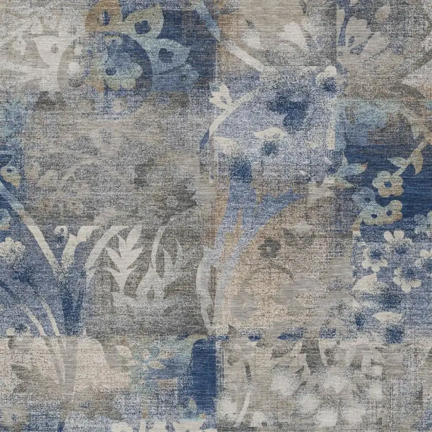 Navy Blue And Blue Botanical Leaves Washable Indoor Outdoor Area Rug Photo 2