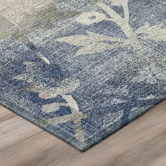 Navy Blue And Blue Botanical Leaves Washable Indoor Outdoor Area Rug Photo 4