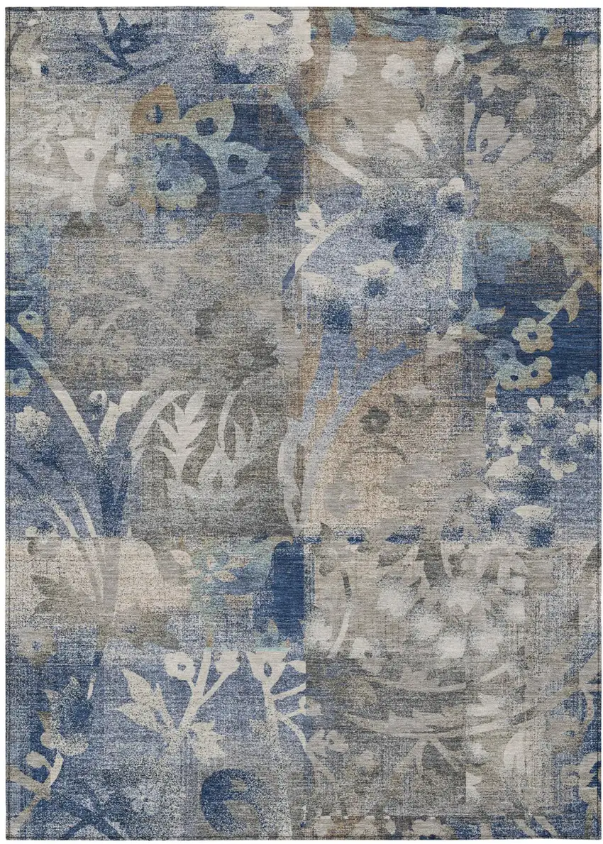Navy Blue And Blue Botanical Leaves Washable Indoor Outdoor Area Rug Photo 1
