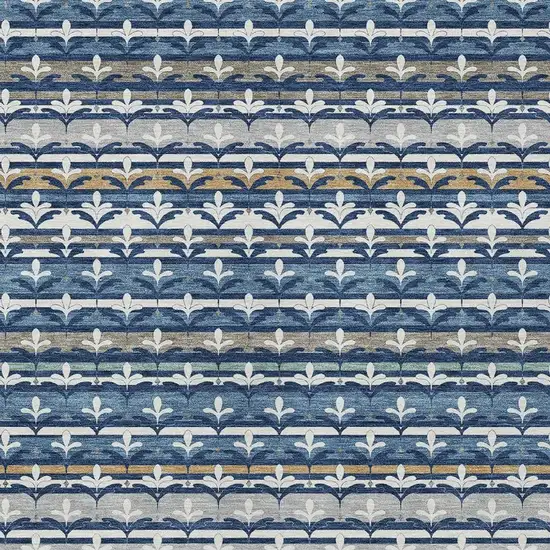Navy Blue And Blue Damask Washable Indoor Outdoor Area Rug Photo 2