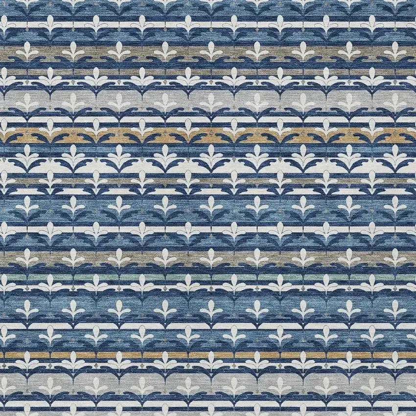 Navy Blue And Blue Damask Washable Indoor Outdoor Area Rug Photo 2