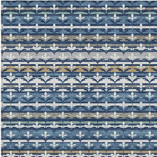 Navy Blue And Blue Damask Washable Indoor Outdoor Area Rug Photo 2