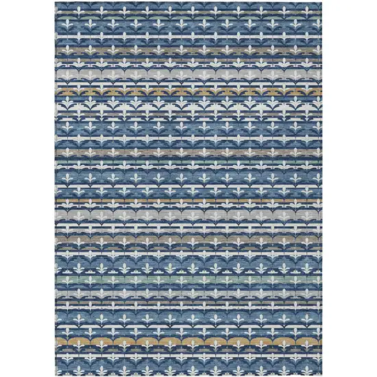 Navy Blue And Blue Damask Washable Indoor Outdoor Area Rug Photo 1