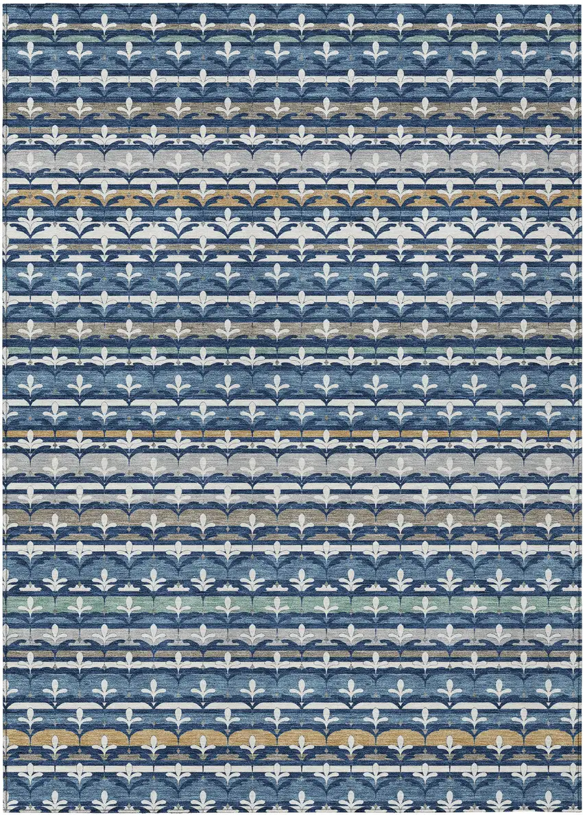 Navy Blue And Blue Damask Washable Indoor Outdoor Area Rug Photo 1