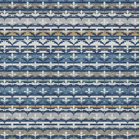 Navy Blue And Blue Damask Washable Indoor Outdoor Area Rug Photo 2