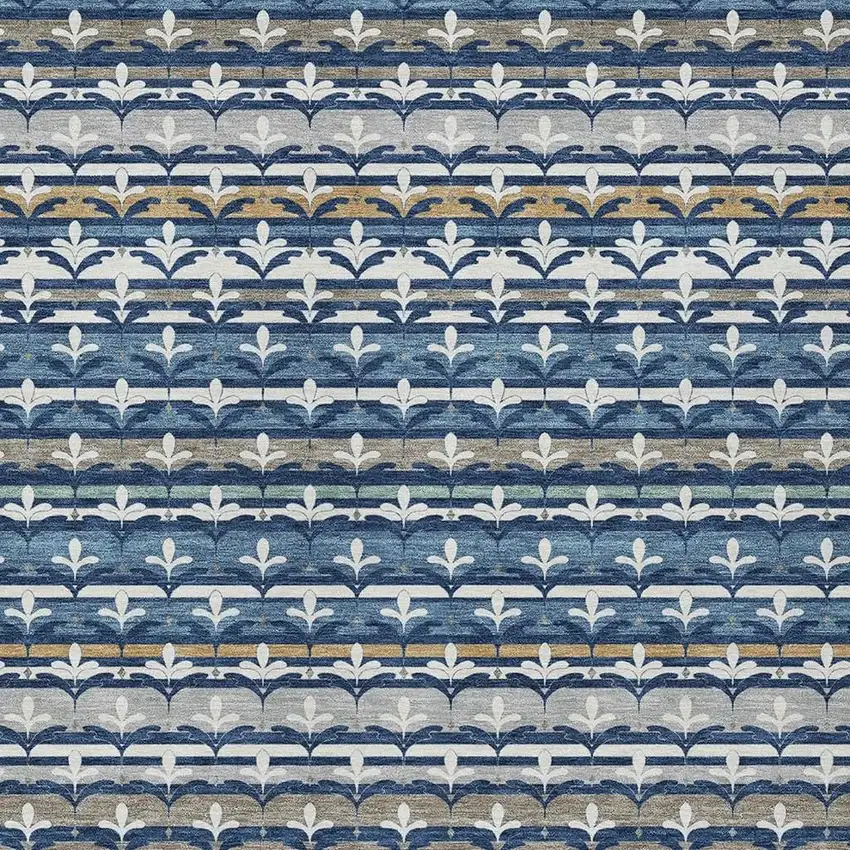 Navy Blue And Blue Damask Washable Indoor Outdoor Area Rug Photo 2