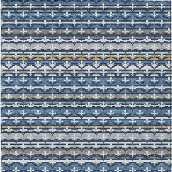 Navy Blue And Blue Damask Washable Indoor Outdoor Area Rug Photo 3