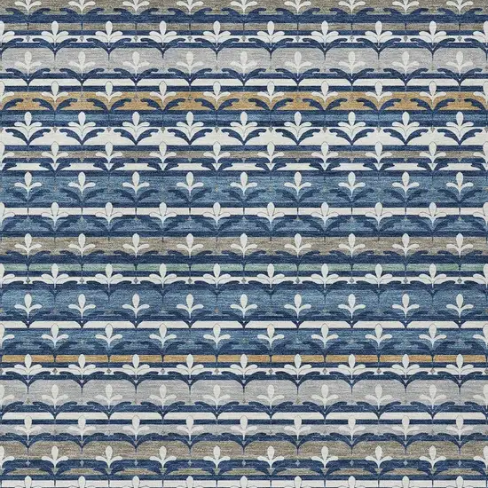 Navy Blue And Blue Damask Washable Indoor Outdoor Area Rug Photo 2