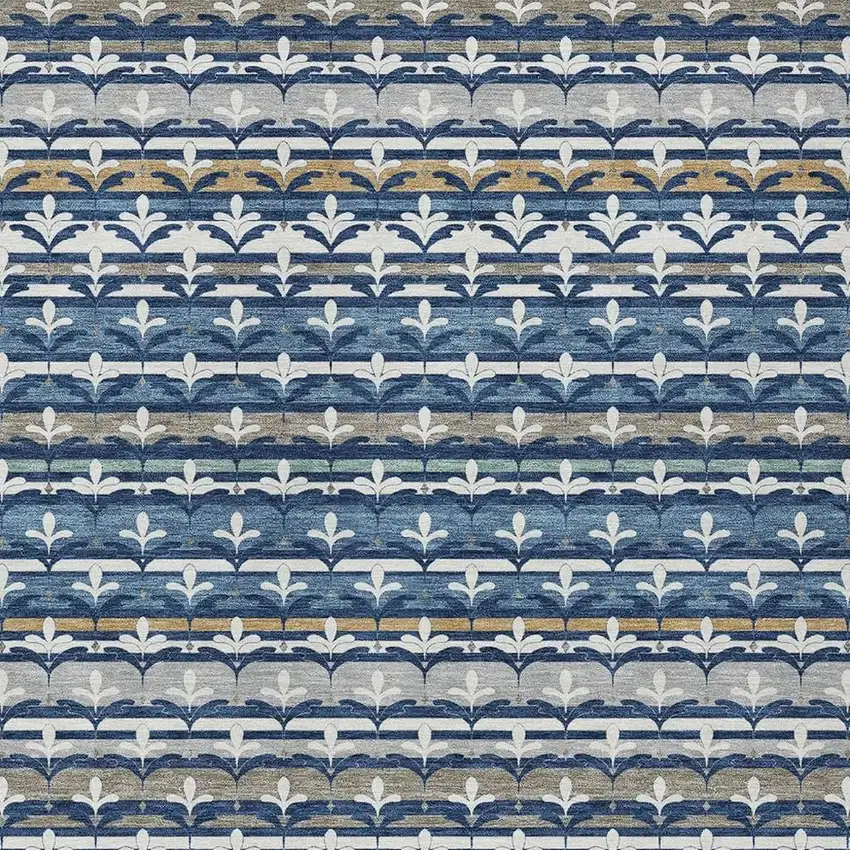 Navy Blue And Blue Damask Washable Indoor Outdoor Area Rug Photo 2