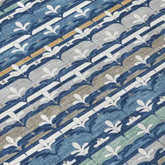 Navy Blue And Blue Damask Washable Indoor Outdoor Area Rug Photo 9