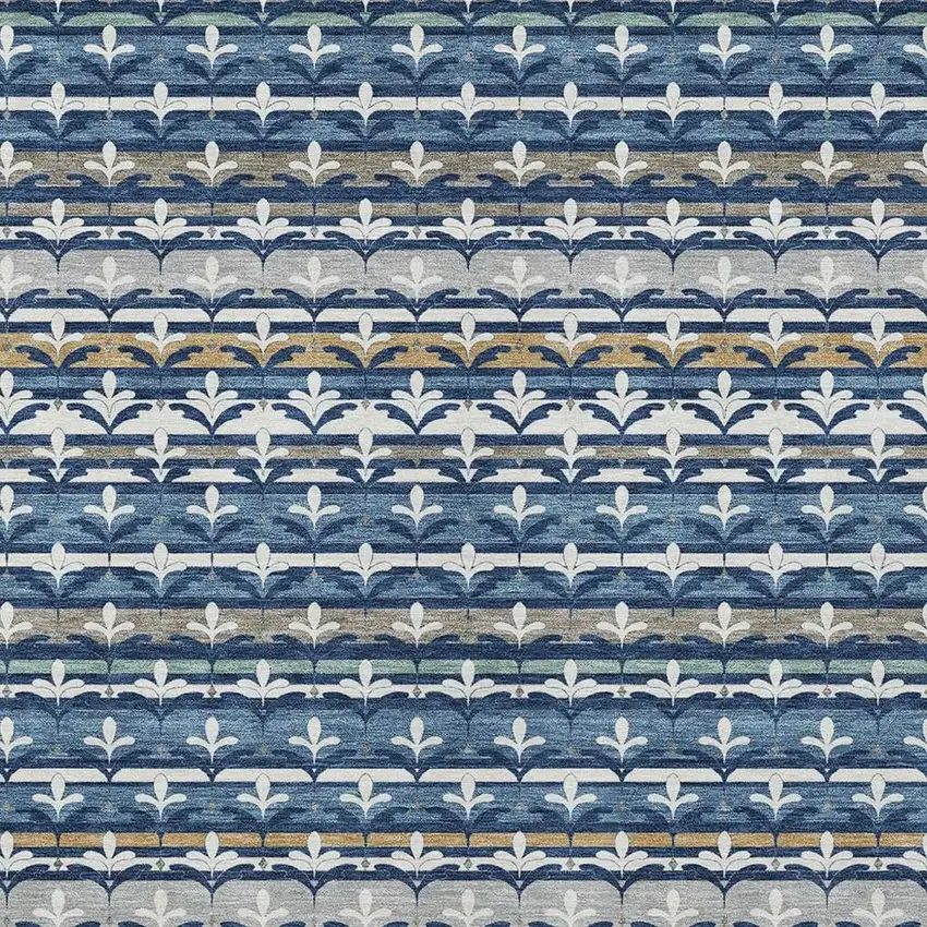 Navy Blue And Blue Damask Washable Indoor Outdoor Area Rug Photo 2