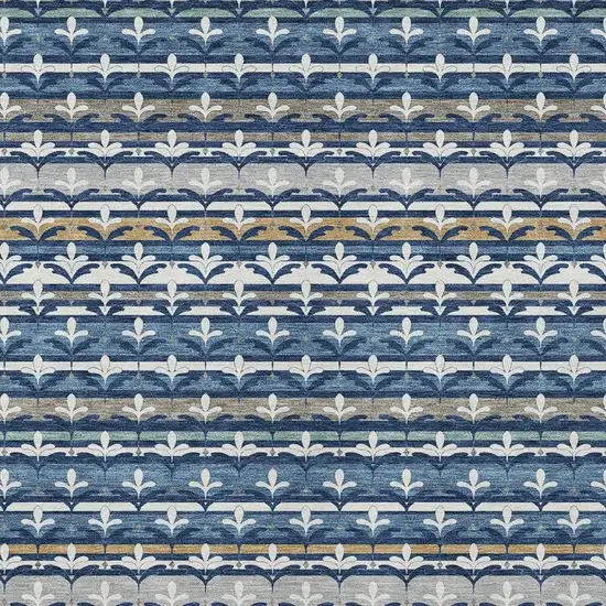 Navy Blue And Blue Damask Washable Indoor Outdoor Area Rug Photo 2