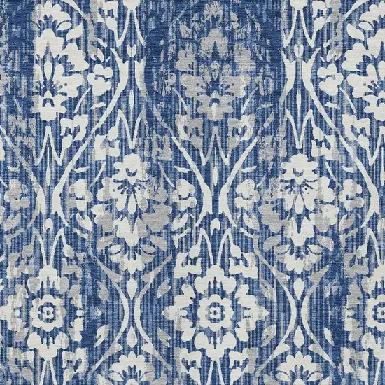 Navy Blue And Blue Damask Washable Indoor Outdoor Area Rug Photo 3