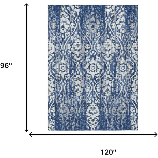 Navy Blue And Blue Damask Washable Indoor Outdoor Area Rug Photo 7
