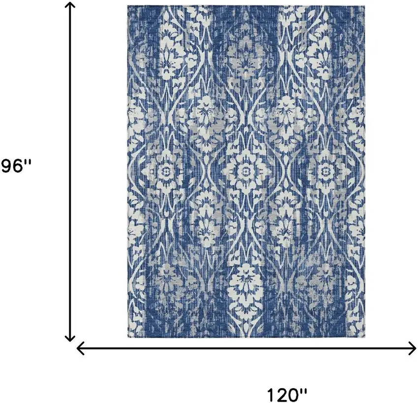 Navy Blue And Blue Damask Washable Indoor Outdoor Area Rug Photo 7