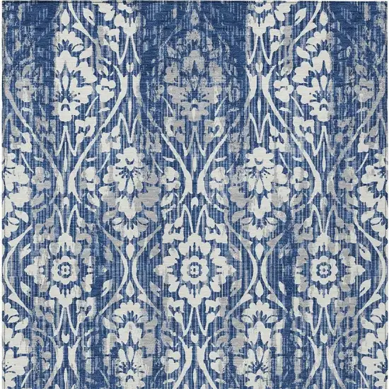 Navy Blue And Blue Damask Washable Indoor Outdoor Area Rug Photo 4